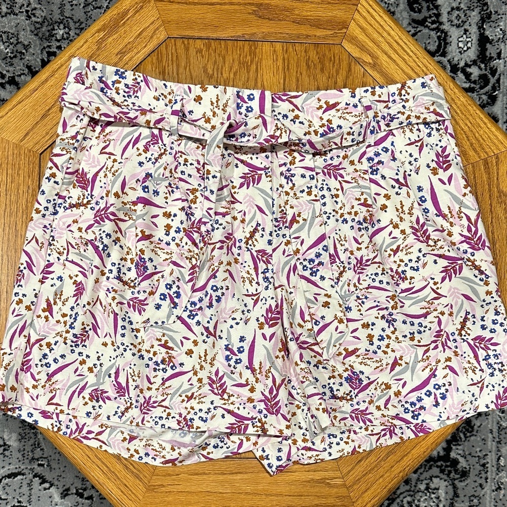 *ANN TAYLOR* Cream x Multicolor High Rise The Tie Waist Shorts NWT Size L